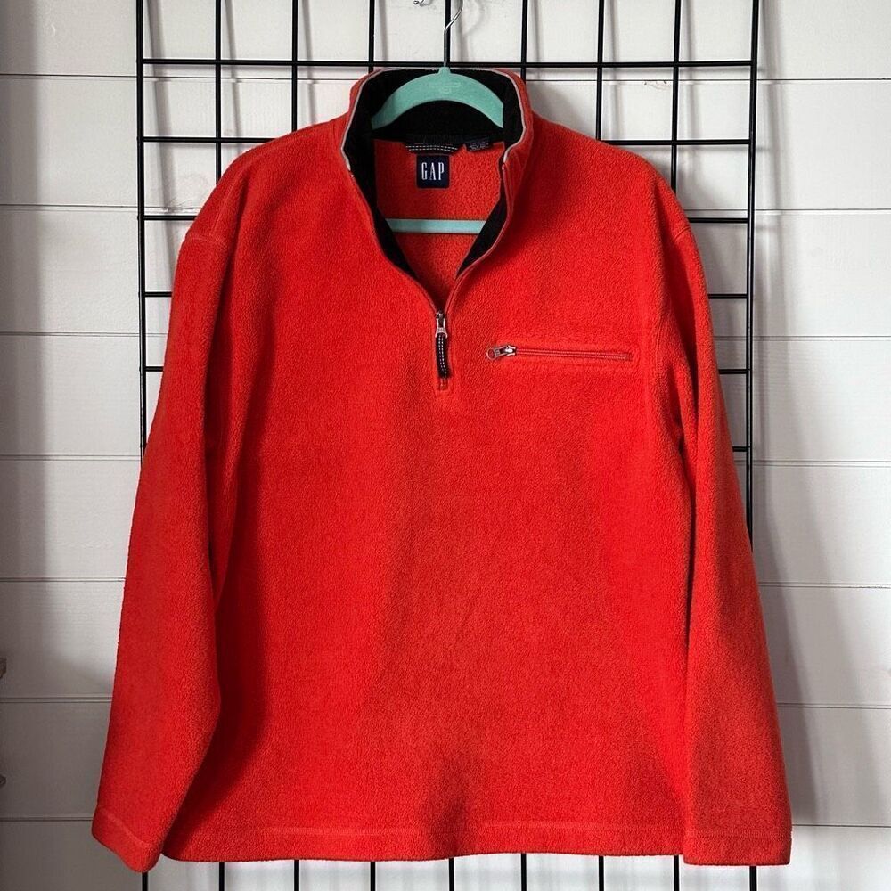 Vintage Gap Athletic Fleece 1/4 Zip Sweatshirt‎ Mens M Orange Y2K 90s
